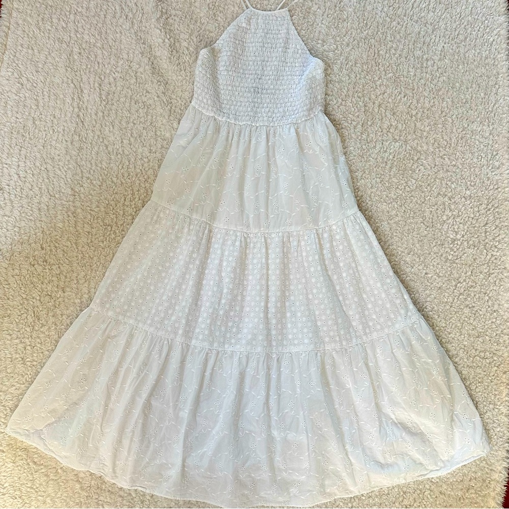 Zara Maxi 3 tiered Smocked White Halter Sundress